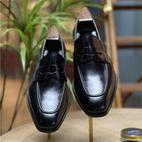 Xajzpa - Men Loafers Leather Square Toe Low Heel Mask Slip On Classic Fashion Wedding Business Casual Daily Dress Shoes