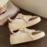 Xajzpa - Beige Leather Sneakers For Women Platform 2023 Casual Female Vulcanized Shoes Casual Ladies Flats Lace Up Woman Sports Sneakers