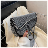 Xajzpa - trend Women's bags fashion thick chain bright diamond saddle bag female carrying armpit fashion luxury brand design bag
