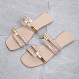 Xajzpa - Women Metallic Detail Slide Sandals 2023 Summer New Outdoor Slippers design Sandy Beach Open Toe Sandals Leisure Flat shoes