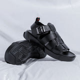 Xajzpa - Genuine Leather Sandals for Men Black Buckle Strap Thick Bottom Men Shoes Free Shipping Size 38-44