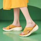 Xajzpa - Brand Fashion Women Shoes  Cross Strap Platform Thick Leisure  Wedge Slides Hook Loop Durable Lightweight Green Slipper