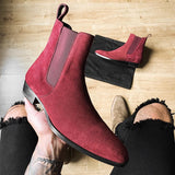 Xajzpa - Chelsea Boots Men Red Faux Suede Cowboy Ankle Vintage Boots Slip on Shoes for Men with Free Shipping Men Boots