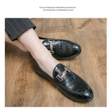 Xajzpa - New Loafers Men Shoes PU Solid Color Fashion Business Casual Wedding Party Classic Crocodile Pattern Metal Dress Shoes CP015