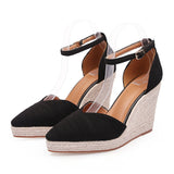 Xajzpa - Women's Wedges Sandals Summer Pointed Toe Ladies Shoes Buckle Strap Elegant Female Causal Sandal Woman Shoes New