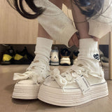Xajzpa - Pure White Canvas Shoes for Women Winter Style Korean Style All-match Breathable Thick-soled Heightened White Shoes