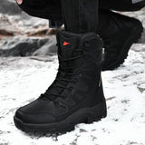 Xajzpa - High Quality Waterproof Boots Men Military Leather Tactical Combat Boots Plush Warm Platform Outdoor Hiking Work Boots