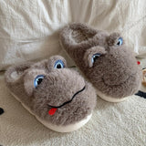 Xajzpa - Novelty Design Fur Slippers Warm Indoor Couple Shoes Cute Animal Autumn Outside Slides Fashion Women Men Plush Shoes