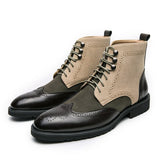 Xajzpa - New Block Men's Boots Square Toe Lace-up Short Boots Mixed Color Handmade Men Boots Botas De Hombre