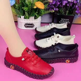 Xajzpa - Women Spring Vintage Breathable Shoes Platform Loafers Lace Up Leather Hollow Slip-On New Fashion Casual Mom Shoe Zapatos Mujer