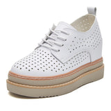 Xajzpa - 7cm Females Natural Genuine Leather Platform Sneakers Wedge Heels Rubber Hollow Breathable Summer Women Casual Shoes Dress