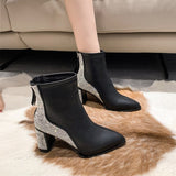 Xajzpa - Chunky Women Ankle Chelsea Boots Brand Pumps Designer Crystal High Heels Shoes Winter New Fashion Dress Goth Women Boots