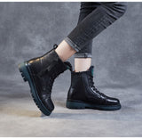 Xajzpa - 2023 Autumn Winter Warm Ankle Boots For Women Luxury Genuine Cow Leather Square Heel Platform Casual Short Boots Retro