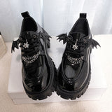 Xajzpa - Metal Chain Platform Lolita Gothic Shoes Woman 2023 Spring College Style Patent Leather Pumps Women Japan School Uniform Shoes