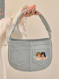 Xajzpa - Retro American Angel Denim Women's Bag Shoulder Bag Baseball Messenger Bag Handbag Coin Purse Large Capacity Cute Side Bags