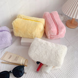 Xajzpa - 1 Pc Warm Winter Solid Color Fur Makeup Bag Women Soft Travel Cosmetic Bag Organizer Case Lady Make Up Case Necessaries
