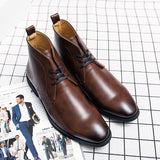 Xajzpa - Ankle Boots for Men Classic Business Casual Party Daily PU Solid Color Simple Wingtip Lace-up Brown Black Men Boots