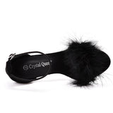 Xajzpa - Women Summer Sandals Fluffy Peep Toe Stilettos High Heels  Fur Feather Lady Wedding Shoes  Large Size 42