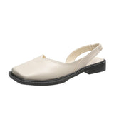 Xajzpa - Ladies Sandals 2023 Summer Square Toe Low Heel Females Shoes Casual Elegant Temperament Hollow Design Leather Women Sandals