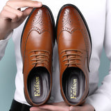 Xajzpa - Handcrafted Mens  Oxford Shoes Genuine Calfskin Leather Brogue Dress Shoes Classic Business Formal Shoes Man