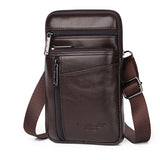 Xajzpa - Genuine Leather Men Mini Cross body Shoulder Fanny Bags Casual Hook Cell Mobile Phone Case Messenger Belt Bag Purse Waist Pack