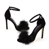 Xajzpa - Women Summer Sandals Fluffy Peep Toe Stilettos High Heels  Fur Feather Lady Wedding Shoes  Large Size 42