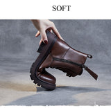 Xajzpa - 2023 Autumn Winter Warm Ankle Boots For Women Luxury Genuine Cow Leather Square Heel Platform Casual Short Boots Retro