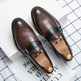 Xajzpa - New Loafers Men Shoes PU Solid Color Business Casual Wedding Party Daily Classic Monk Buckle Slip-on Fashion Dress Shoes