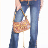 Xajzpa - Vintage Shoulder Bag Pu Leather Lace Straps Butterfly Women Bag Handbag Chain Underarm Bag Tote Bags Purses Handbags Little Bag