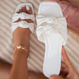 Xajzpa - New Women's Slippers Summer Bow Square Toe Shoes Twist Strap Ladies Flat Sandals Outdoor Beach Casual Comfy Female Slides