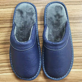 Xajzpa - Autumn Winter Indoor Shoes Men's Slippers Plus Size 47 48 Man Concise Navy Blue Slides Simple Leather Home Slippers For Men