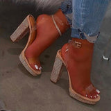 Xajzpa - Women Casual Rhinestone Slip On Platform Heels