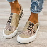 Xajzpa - Women Vintage Sneakers Casual Loafers Pieced Raw Edge Animal Print Canvas Slip-On Flats