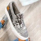 Xajzpa - Women Vintage Sneakers Casual Loafers Pieced Raw Edge Animal Print Canvas Slip-On Flats