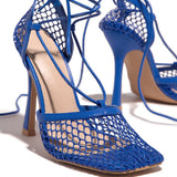 Xajzpa - Women's Fishnet Squared Toe Lace Up Heels