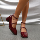 Xajzpa - Women Vintage Patent Chunky Heeled Mary Jane Pumps