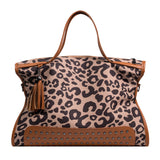 Xajzpa - Vintage Leopard Print Tote Bag Large Capacity Shoulder Bag Zipper Portable Crossbody Bag
