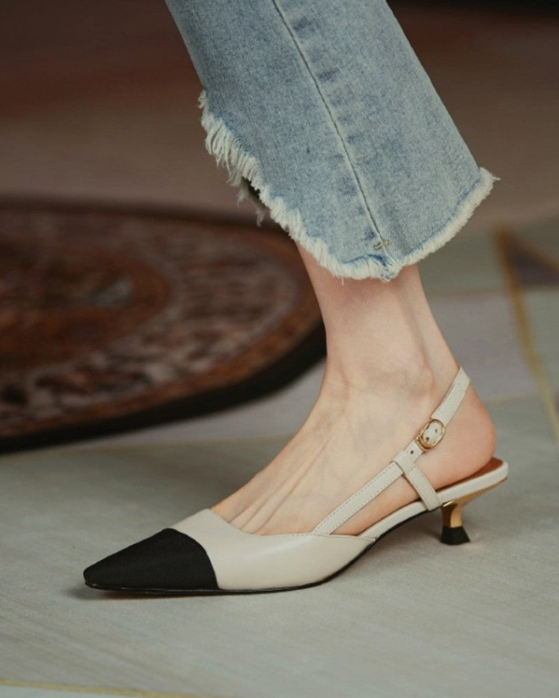 Xajzpa - Pointed Toe Colorblock Slingback Heels – xajzpa