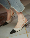 Xajzpa - Pointed Toe Colorblock Slingback Heels