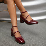 Xajzpa - Women Vintage Patent Chunky Heeled Mary Jane Pumps