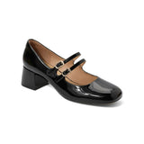 Xajzpa - Women Leather Double Buckle Heeled Mary Janes