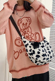 Leopard Print Fuzzy Shoulder Bag