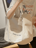 Letter Pattern Pocket Tote Bag