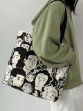 Monochrome Face Graphic Canvas Shopper Bag