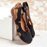 Xajzpa - New Women Casual Wedges Sandals Summer Buckle Hot Gladiator Retro Non-slip Sandals Flock Ladies Party Office Shoes