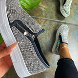 Xajzpa Woman Sneakers Platform Vulcanized Women Bling Crystal Loafers Autumn Women's Casual Flats Female Zip Sport Shoes Big Size 35-43