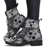 Xajzpa - HOT Skeleton Women Snow Ankle Boots Motorcycle Skull Pansy Low Heels Shoes Vintage Pu Leather Warm Winter Increase The 43
