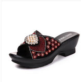 Xajzpa - Rhinestone Genuine Leather Summer Shoes Mother&#39;s Fashion Outdoor Sandals Women&#39;s Large Size 40-42 Cool Slippers